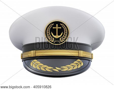 Front View Of Navy Captain Hat Isolated On White Background - 3d Illustration