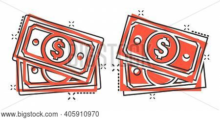 Money Currency Banknote Icon In Comic Style. Dollar Cash Cartoon Vector Illustration On White Isolat