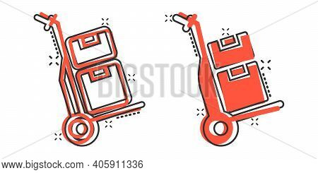 Cargo Trolley Icon In Comic Style. Delivery Box Cartoon Vector Illustration On White Isolated Backgr