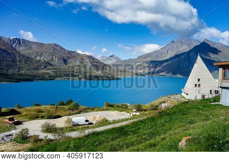 Summer View Of The Artificial Mont Cenis Lake, In The Savoy Department Near Lanslevillard, Rhone-alp
