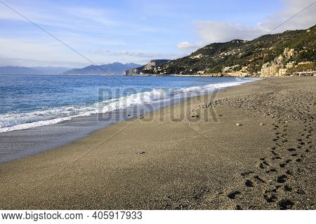 Varigotti (sv), Italy - December 30, 2017: Varigotti Beach, Italian Riviera, Savona, Liguria, Italy
