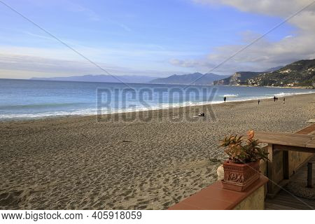 Varigotti (sv), Italy - December 30, 2017: Varigotti Beach, Italian Riviera, Savona, Liguria, Italy