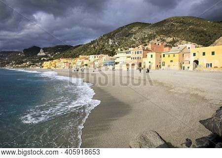 Varigotti (sv), Italy - December 30, 2017: Varigotti Beach, Italian Riviera, Savona, Liguria, Italy