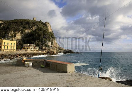 Varigotti (sv), Italy - December 30, 2017: Varigotti Beach, Italian Riviera, Savona, Liguria, Italy