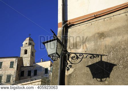Cervo (im), Italy - December 30, 2017: An Old Lanter In Cervo Village, Italian Riviera, Imperia, Lig