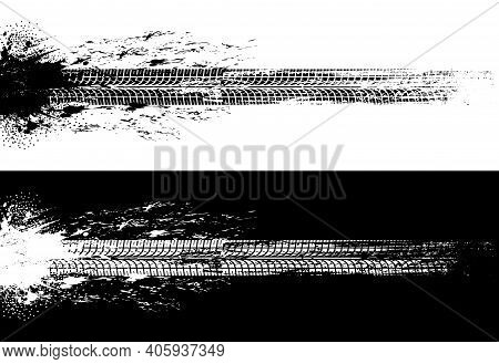 Car Tires Print, Vehicle Wheel Dirty Trails. Motorbike Protector Grungy Marks, Truck Wheel Rubber Tr