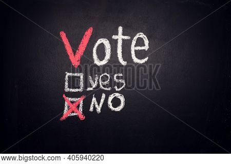 Vote Checkboxes With Words Yes And No With Check Mark Near No On Blackboard. Voiting Concept