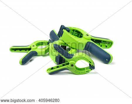 Construction Clamps On A White Background, Construction And Repair. Copy Space.