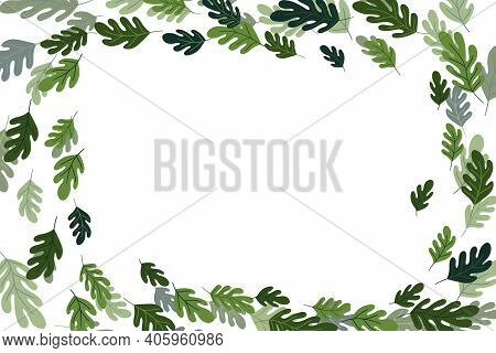 Floral Frame With Colorful Exotic Branches On White Background. Ornate Border With Tropic Leaves. Ve