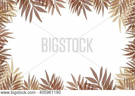 Floral Frame With Colorful Exotic Branches On White Background. Ornate Border With Tropic Leaves. Ve