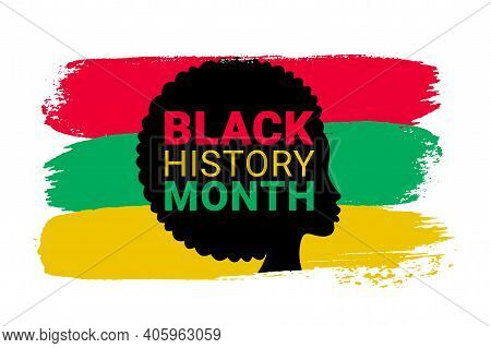 Black History Month. Vector African American History Design Element With African Woman, Grunge Flag 