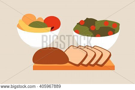 Diet Food For Weight Loss. Set Of Natural Dishes From Organic Products. Fruits And Vegetables In Pla