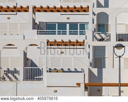 Spanish Resort White Buildings. Mojacar Village In Andalucia, Coast Almeria, Spain