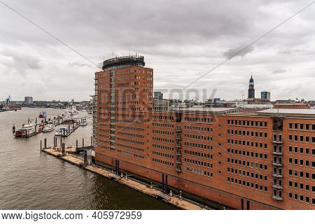 Hamburg, Germany - August 4, 2019: High Angle View Of The Warehouse District Or Speicherstadt. Sandt