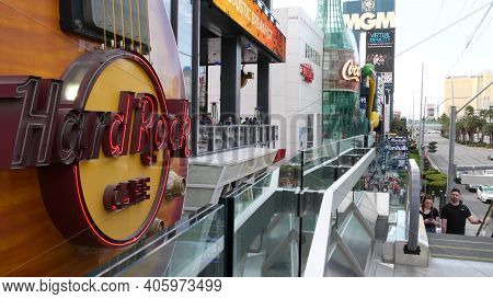 Las Vegas, Nevada Usa - 7 Mar 2020: The Strip Boulevard With Luxury Casino And Hotels In Gambling Si