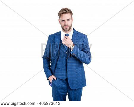 Just Be The Smartest Style Move You Can Make. Stylish Businessman In Suit Isolated On White. Wearing
