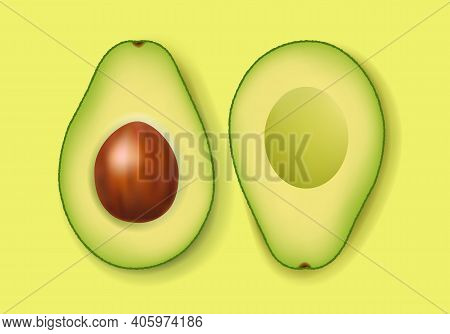 Fresh Avocado With Green Background With Gradient Mesh, Vector Illustration