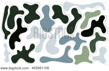 Green And Grey Rregular Blob, Set Of Abstract Organic Shapes. Abstract Irregular Random Blobs. Simpl