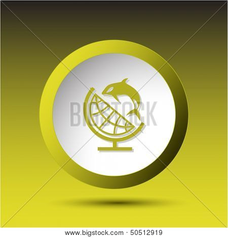 Globe and shamoo. Plastic button. Vector illustration.