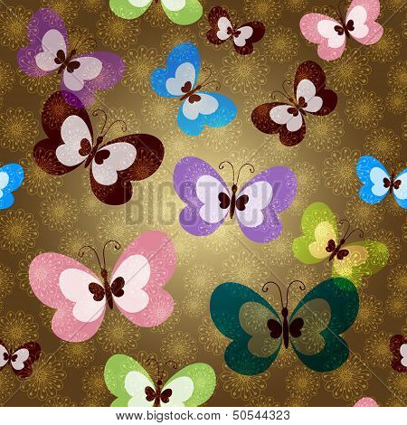 Seamless Pattern With Green Butterflies