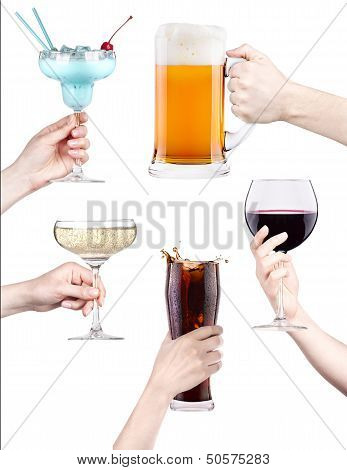 collage with alcohol cocktails