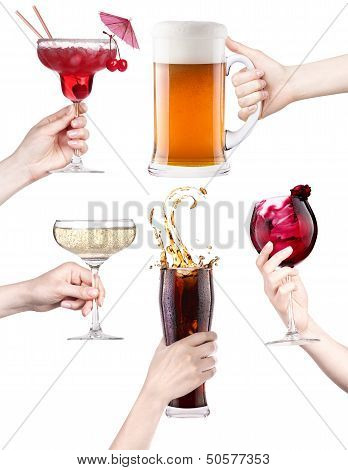 collage with alcohol cocktails