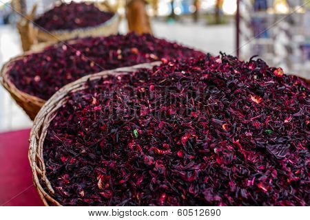 Baskets with spicery and carcade on east bazaar