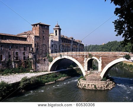 Bridge across river, Rome, Italy.