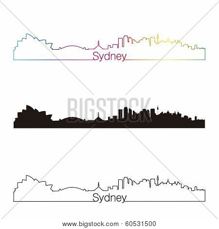 Sydney Skyline Linear Style With Rainbow