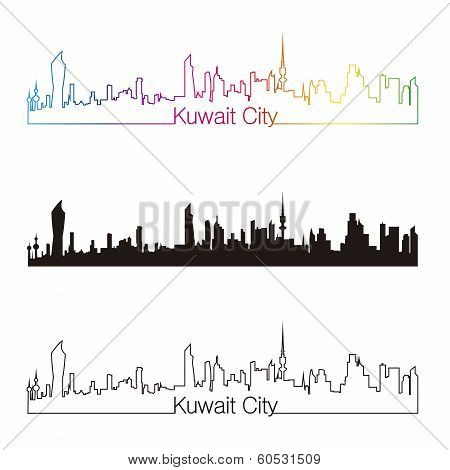 Kuwait City Skyline Linear Style With Rainbow