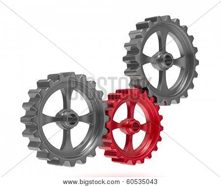 Three gears on white background. Isolated 3D image