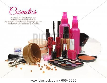 Various beauty products isolated on white background 