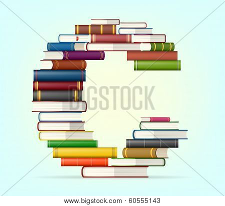 Alphabet from stacks of multi colored books