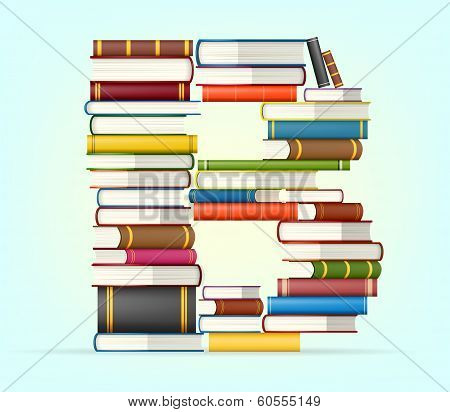 Alphabet from stacks of multi colored books