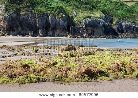 beach of San Vicente de la Barquera village an d Oyambre Cape in Cantabria Spain