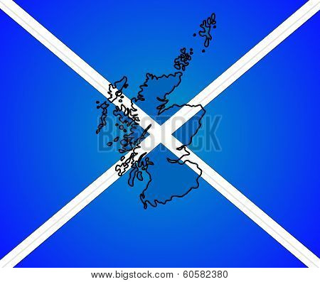 Outline of Scotland placed over Scottish flag