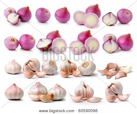 Shallots And Garlic Isolated On White Background