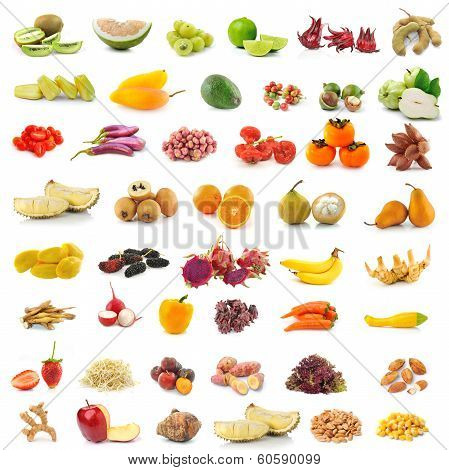 Fruit, Vegetable, Herb, Spices Isolated On White Background