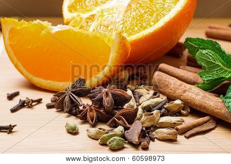 Multicolored Spice With Orange Closeup