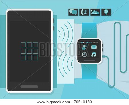 Smart watch on a business man wrist in modern flat design