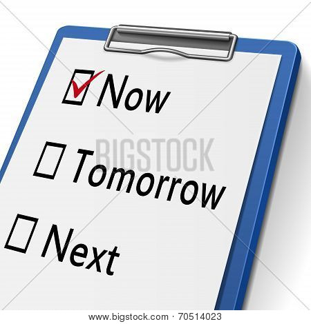 Clipboard With Check Boxes Marked For Action For Now