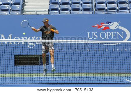 Professional tennis player Tomas Berdych practices for US Open 2014
