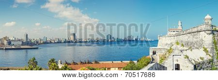 The skyline of Havana with El Morro castle on the foreground