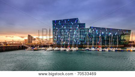 REYKJAVIK, ICELAND - AUGUST 31, 2013: Harpa concert hall in Reykjavik, Iceland. Harpa was opened on May 13, 2011. It was selected as Best Performance Venue 2011 by Travel & Leisure magazine
