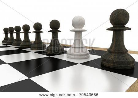 White pawn defecting to black side on white background