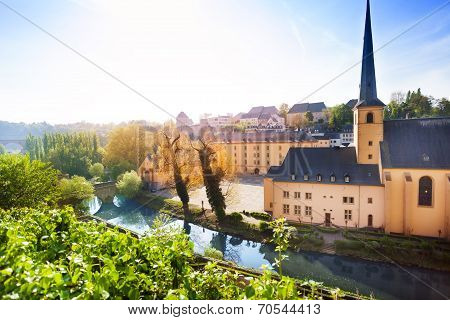 Sunny view of Abbey de Neumunster in Luxembourg