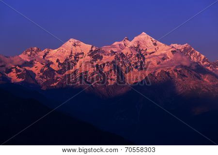 main Caucasian ridge at sunset.Tetnuld and Gestola peaks,Georgia