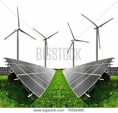 Solar energy panels with wind turbines