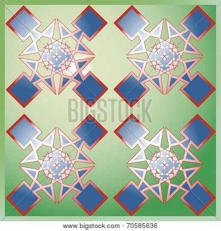 Graphic Design Of Colored Squares On Green Background.