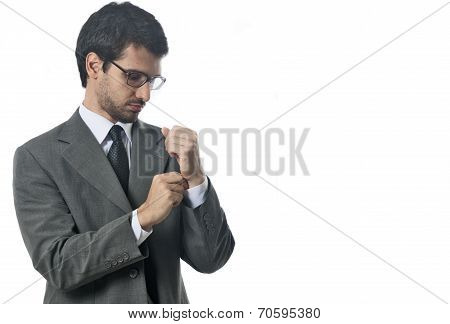 young businessman looking down